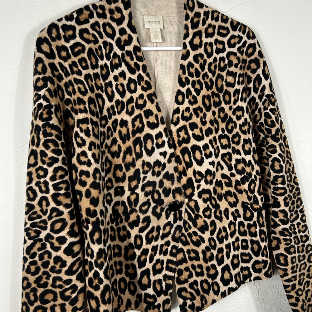 Chico’s Leopard Print One Button Knit Cardigan - image 3